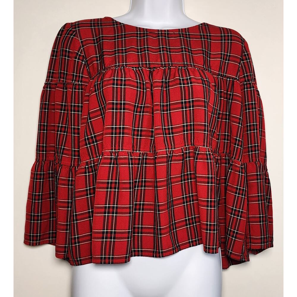 Madewell Cottagecore Plaid Babydoll Peasant Boho Blouse M
